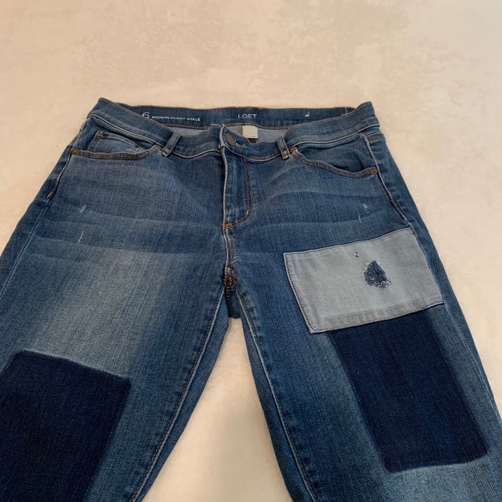 Loft Modern Skinny Ankle Patchwork Distressed Jea… - image 3